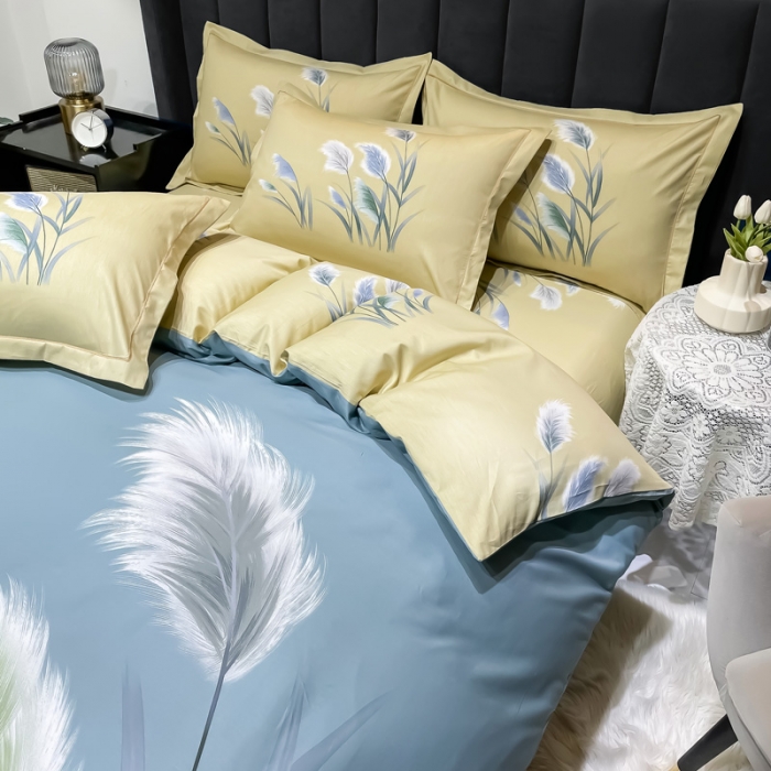 91家纺网 家纺一手货源 找家纺 金爱家 新款大版13372全棉花卉系列四件套清风微漾-绿