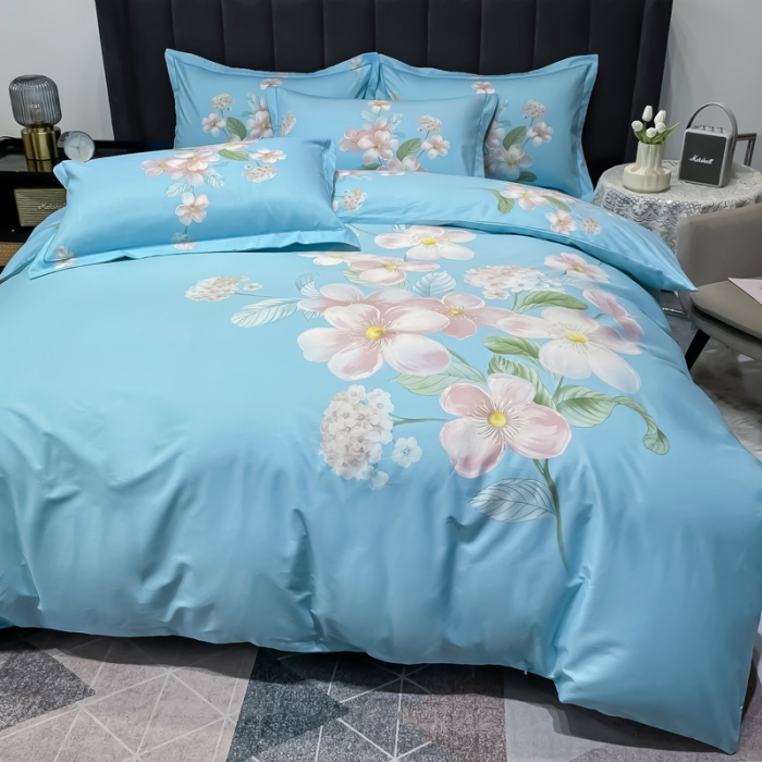 91家纺网 家纺一手货源 找家纺 金爱家 新款大版13372全棉花卉系列四件套清莹花香-兰