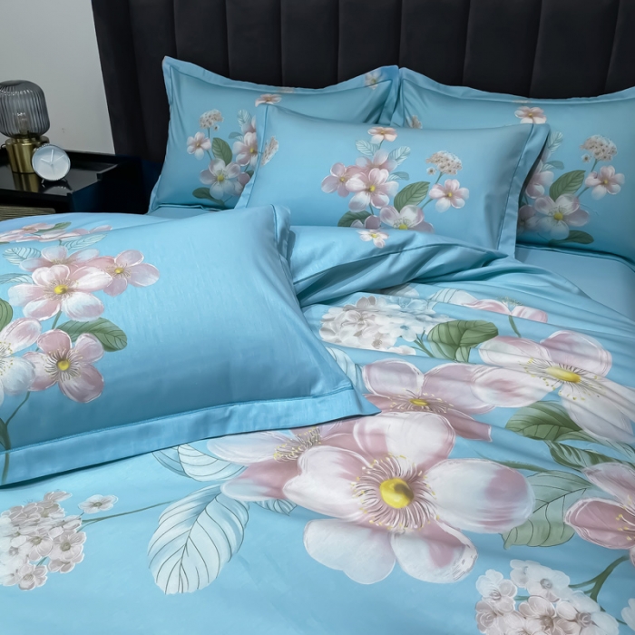 91家纺网 家纺一手货源 找家纺 金爱家 新款大版13372全棉花卉系列四件套清莹花香-兰