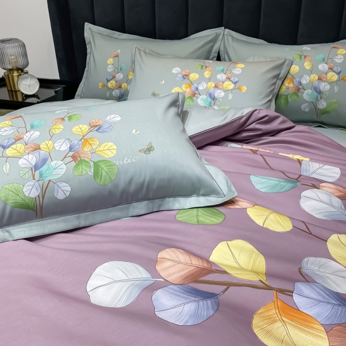 91家纺网 家纺一手货源 找家纺 金爱家 新款大版13372全棉花卉系列四件套琼枝玉叶-紫