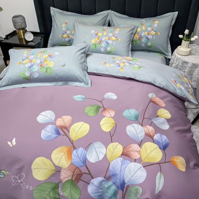 91家纺网 家纺一手货源 找家纺 金爱家 新款大版13372全棉花卉系列四件套琼枝玉叶-紫