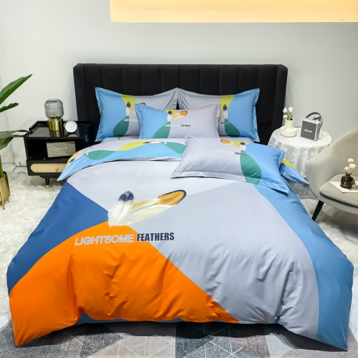 91家纺网 家纺一手货源 找家纺 金爱家 2023新款大版13372全棉花卉系列四件套色彩羽毛