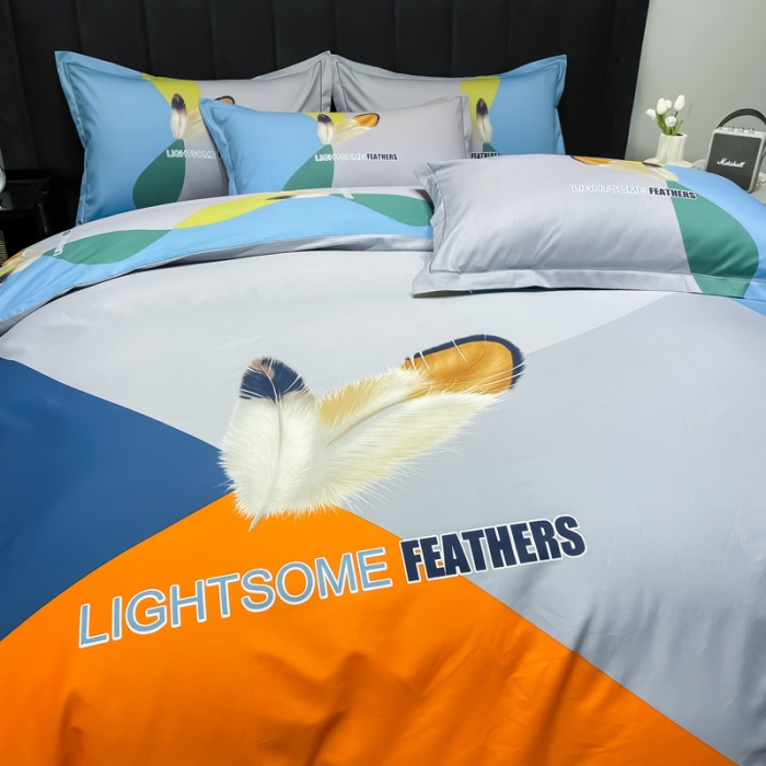 91家纺网 家纺一手货源 找家纺 金爱家 2023新款大版13372全棉花卉系列四件套色彩羽毛