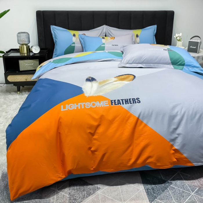 91家纺网 家纺一手货源 找家纺 金爱家 2023新款大版13372全棉花卉系列四件套色彩羽毛