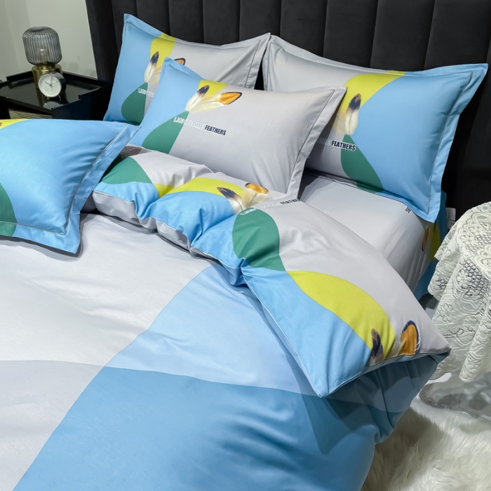 91家纺网 家纺一手货源 找家纺 金爱家 2023新款大版13372全棉花卉系列四件套色彩羽毛