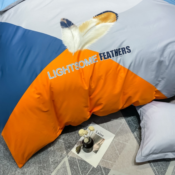 91家纺网 家纺一手货源 找家纺 金爱家 2023新款大版13372全棉花卉系列四件套色彩羽毛