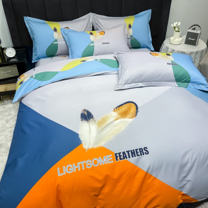 91家纺网 家纺一手货源 找家纺 金爱家 2023新款大版13372全棉花卉系列四件套色彩羽毛