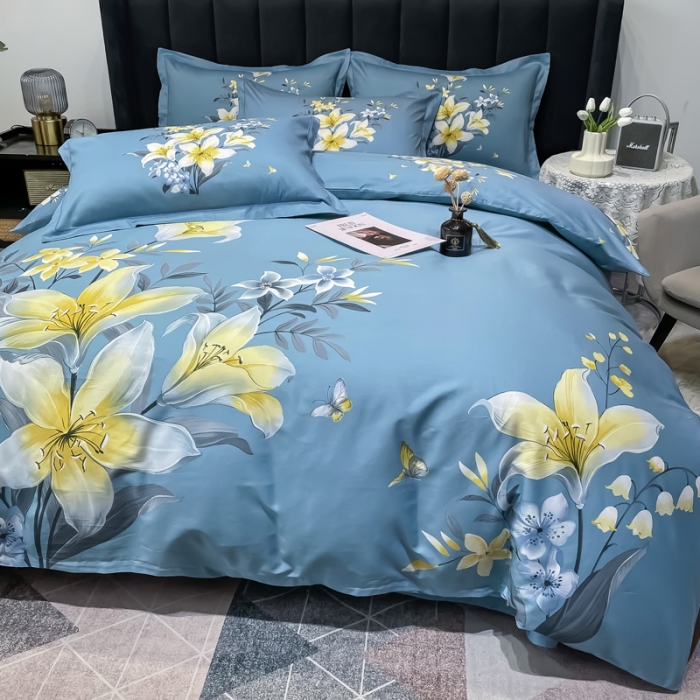 91家纺网 家纺一手货源 找家纺 金爱家 新款大版13372全棉花卉系列四件套姝美之媛-兰