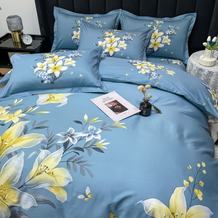 91家纺网 家纺一手货源 找家纺 金爱家 新款大版13372全棉花卉系列四件套姝美之媛-兰