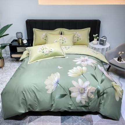 91家纺网 家纺一手货源 找家纺 金爱家 2023新款大版13372全棉花卉系列四件套薇曼-绿