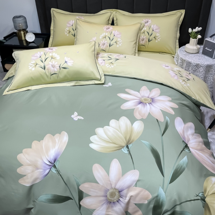 91家纺网 家纺一手货源 找家纺 金爱家 2023新款大版13372全棉花卉系列四件套薇曼-绿