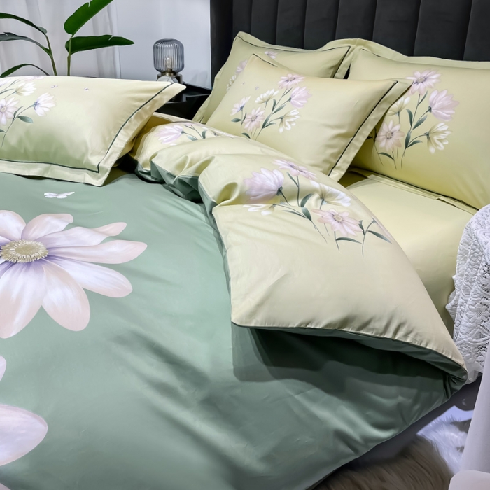 91家纺网 家纺一手货源 找家纺 金爱家 2023新款大版13372全棉花卉系列四件套薇曼-绿