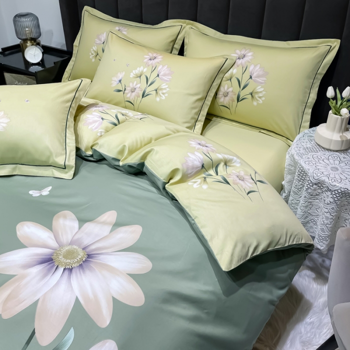 91家纺网 家纺一手货源 找家纺 金爱家 2023新款大版13372全棉花卉系列四件套薇曼-绿