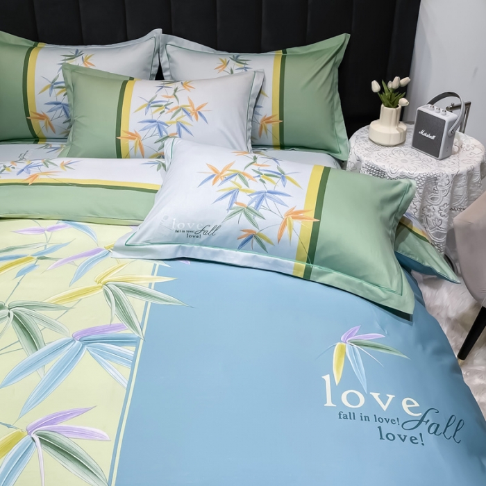 91家纺网 家纺一手货源 找家纺 金爱家 2023新款大版13372全棉花卉系列四件套相思竹语