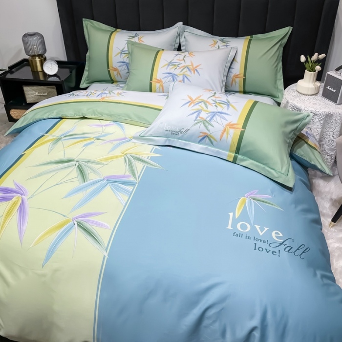 91家纺网 家纺一手货源 找家纺 金爱家 2023新款大版13372全棉花卉系列四件套相思竹语