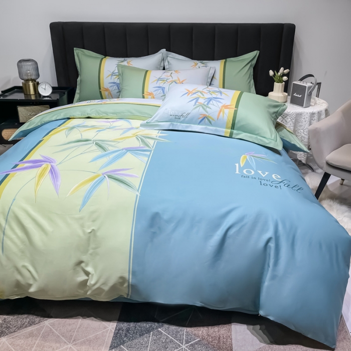 91家纺网 家纺一手货源 找家纺 金爱家 2023新款大版13372全棉花卉系列四件套相思竹语