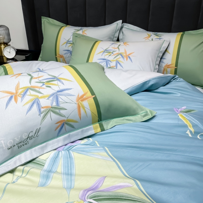 91家纺网 家纺一手货源 找家纺 金爱家 2023新款大版13372全棉花卉系列四件套相思竹语