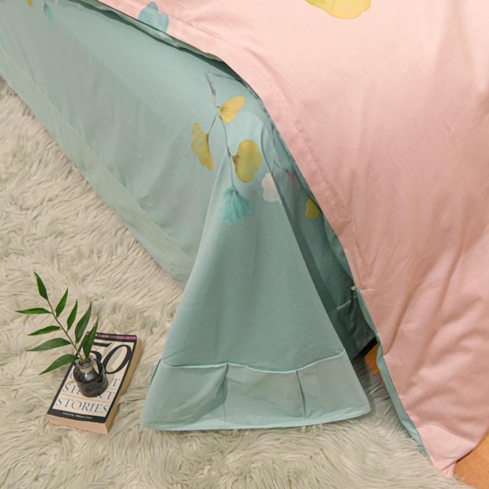 91家纺网 家纺一手货源 找家纺 金爱家2023新款大版13372全棉花卉系列四件套叶灵歌-粉