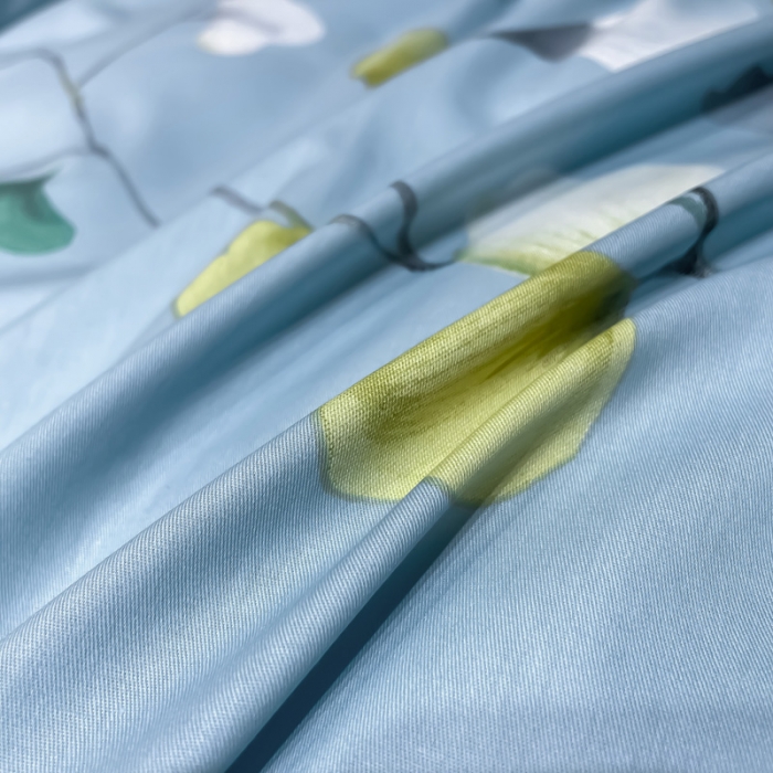 91家纺网 家纺一手货源 找家纺 金爱家2023新款大版13372全棉花卉系列四件套叶灵歌-蓝