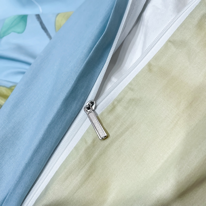 91家纺网 家纺一手货源 找家纺 金爱家2023新款大版13372全棉花卉系列四件套叶灵歌-蓝