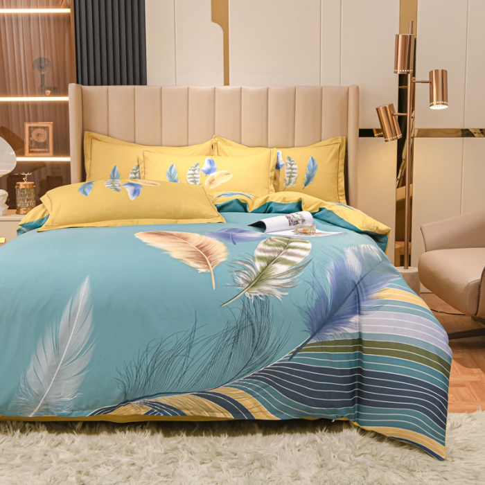 91家纺网 家纺一手货源 找家纺 金爱家 新款大版13372全棉花卉系列四件套月光之梦-绿