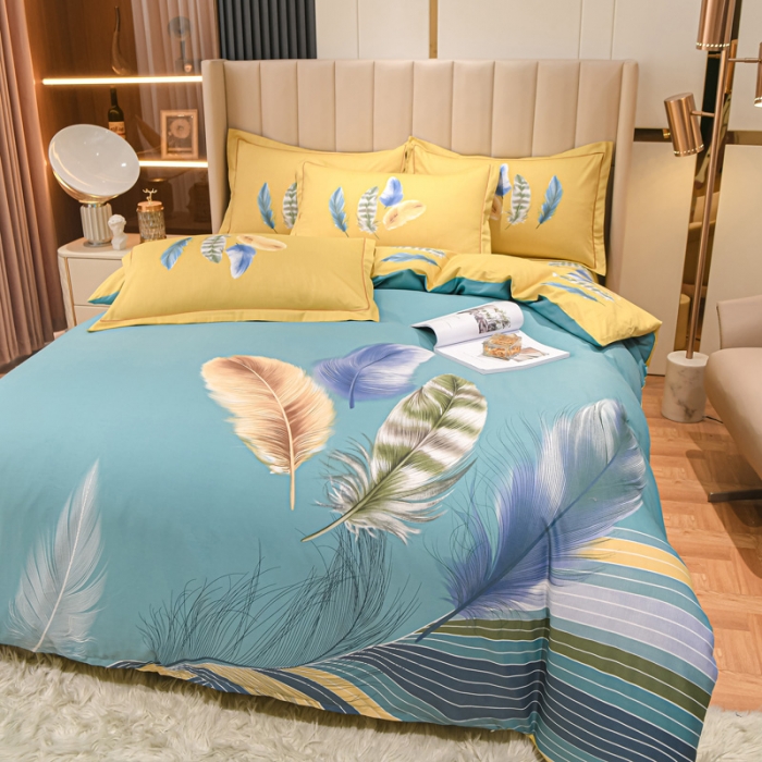 91家纺网 家纺一手货源 找家纺 金爱家 新款大版13372全棉花卉系列四件套月光之梦-绿