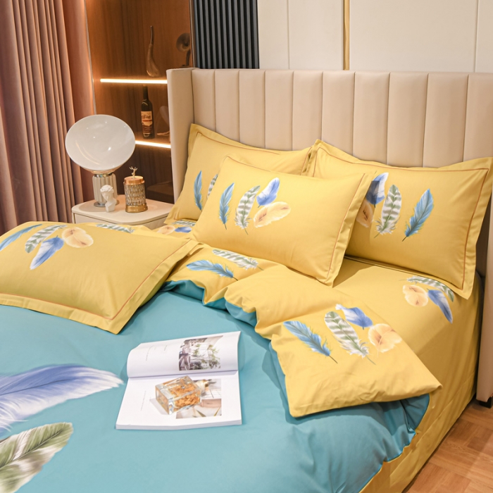 91家纺网 家纺一手货源 找家纺 金爱家 新款大版13372全棉花卉系列四件套月光之梦-绿