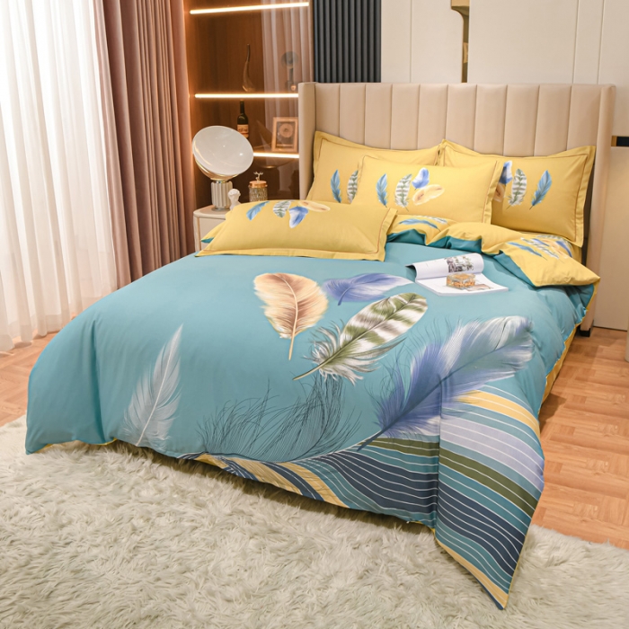 91家纺网 家纺一手货源 找家纺 金爱家 新款大版13372全棉花卉系列四件套月光之梦-绿