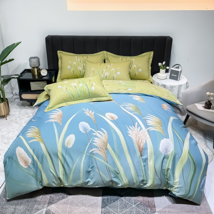 91家纺网 家纺一手货源 找家纺 金爱家 2023新款大版13372全棉花卉系列四件套在水一方