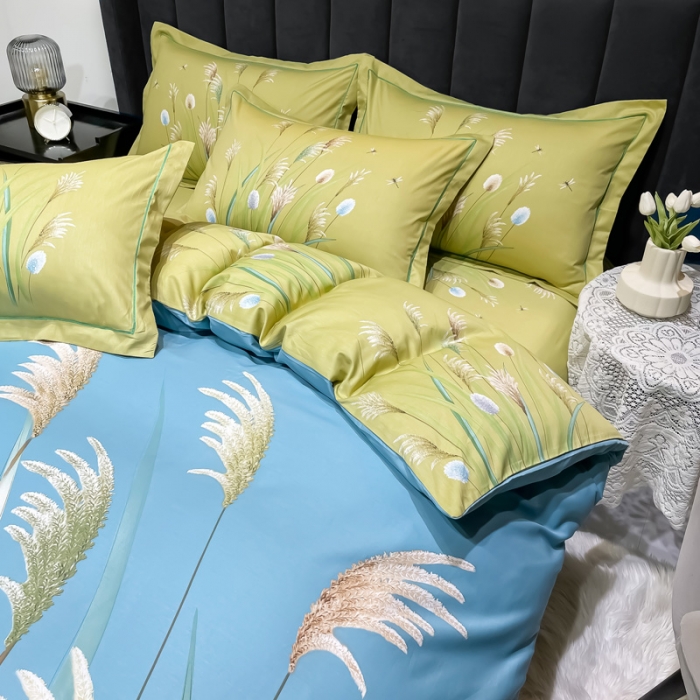 91家纺网 家纺一手货源 找家纺 金爱家 2023新款大版13372全棉花卉系列四件套在水一方