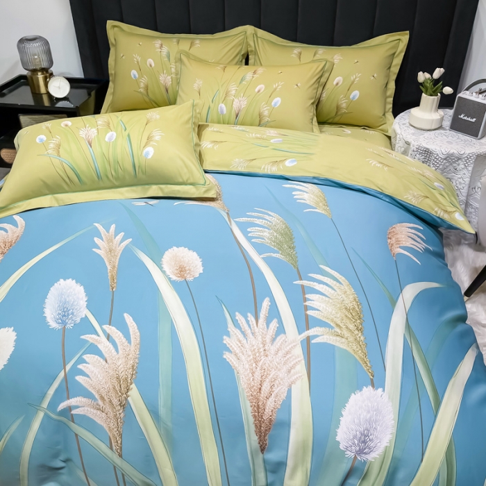 91家纺网 家纺一手货源 找家纺 金爱家 2023新款大版13372全棉花卉系列四件套在水一方