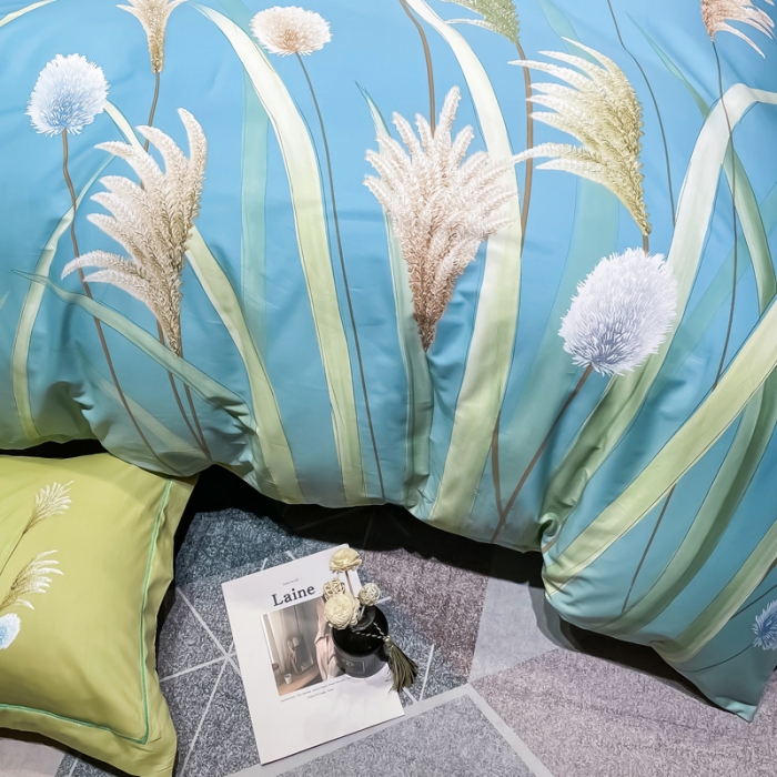 91家纺网 家纺一手货源 找家纺 金爱家 2023新款大版13372全棉花卉系列四件套在水一方