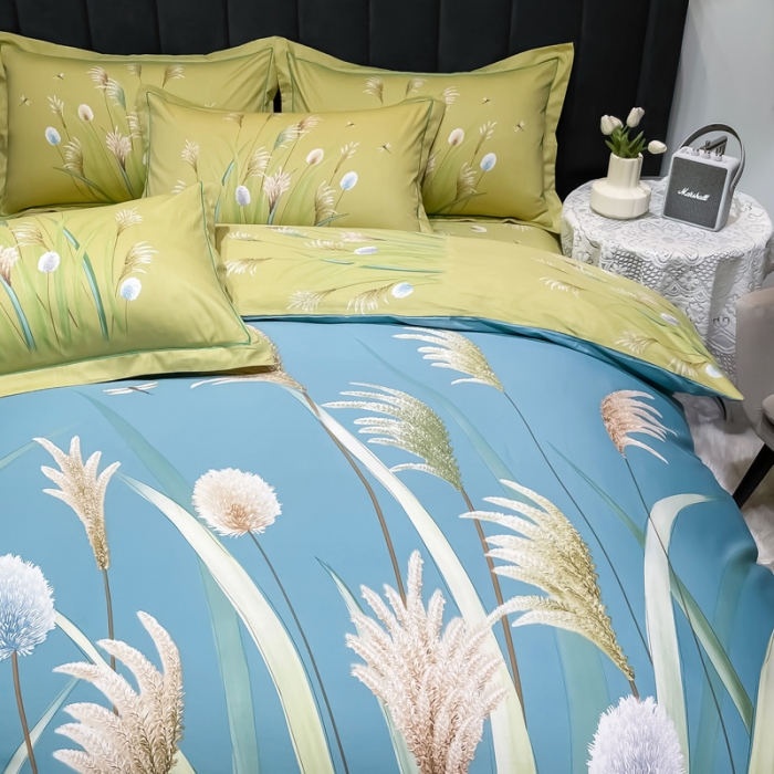 91家纺网 家纺一手货源 找家纺 金爱家 2023新款大版13372全棉花卉系列四件套在水一方