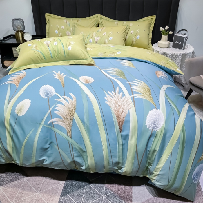 91家纺网 家纺一手货源 找家纺 金爱家 2023新款大版13372全棉花卉系列四件套在水一方