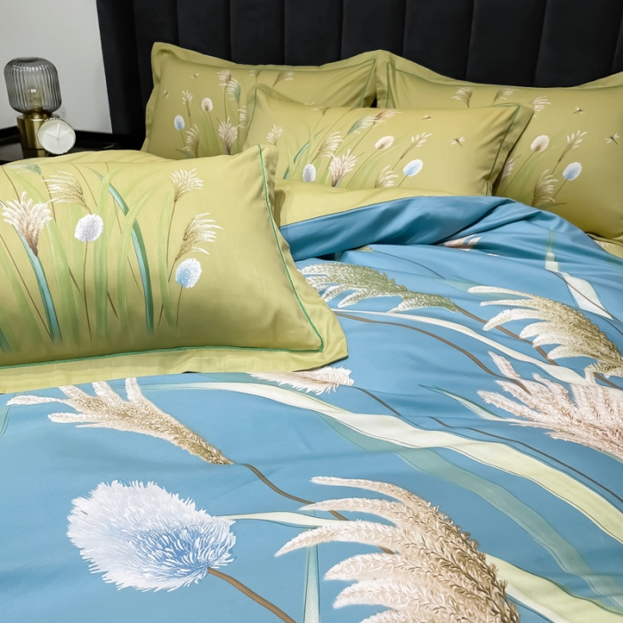 91家纺网 家纺一手货源 找家纺 金爱家 2023新款大版13372全棉花卉系列四件套在水一方