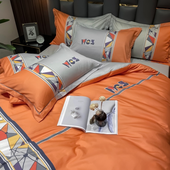 91家纺网 家纺一手货源 找家纺 金爱家 2023新款全棉13372简约条格四件套安雅桔