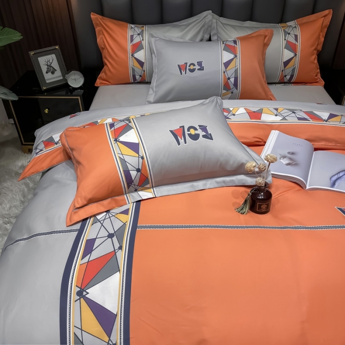 91家纺网 家纺一手货源 找家纺 金爱家 2023新款全棉13372简约条格四件套安雅桔