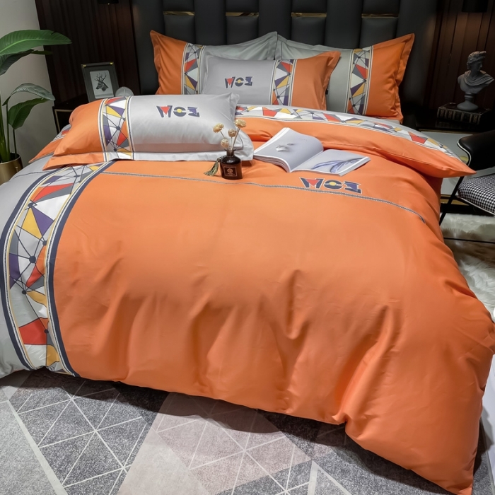 91家纺网 家纺一手货源 找家纺 金爱家 2023新款全棉13372简约条格四件套安雅桔