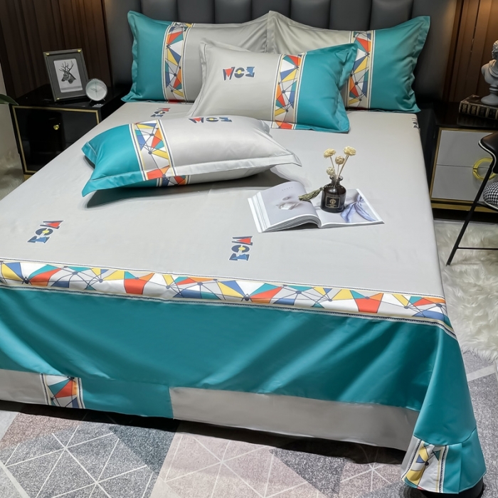 91家纺网 家纺一手货源 找家纺 金爱家 2023新款全棉13372简约条格四件套安雅蓝