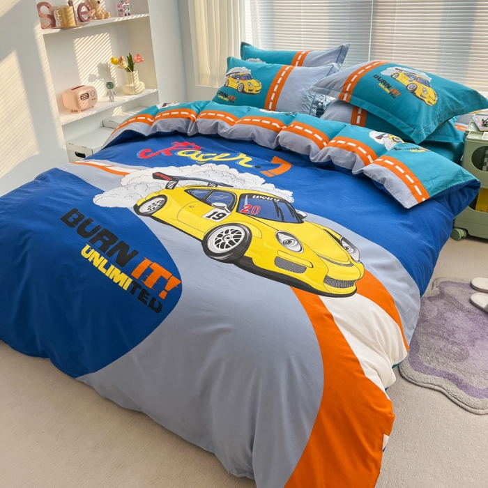 91家纺网 家纺一手货源 找家纺 金爱家 2023新款大版纯棉卡通四件套兜兜风