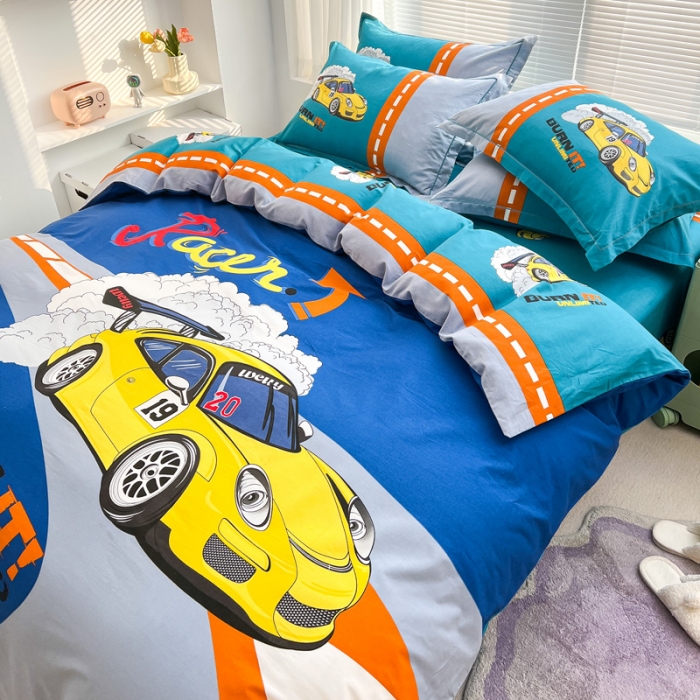 91家纺网 家纺一手货源 找家纺 金爱家 2023新款大版纯棉卡通四件套兜兜风