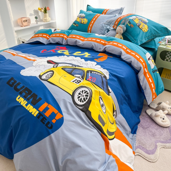 91家纺网 家纺一手货源 找家纺 金爱家 2023新款大版纯棉卡通四件套兜兜风