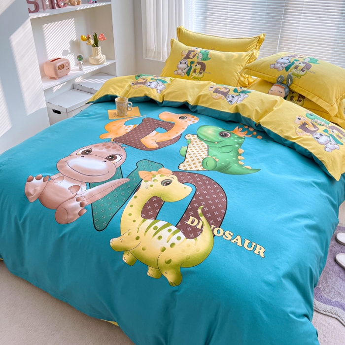 91家纺网 家纺一手货源 找家纺 金爱家 2023新款大版纯棉卡通四件套神奇宝贝兰