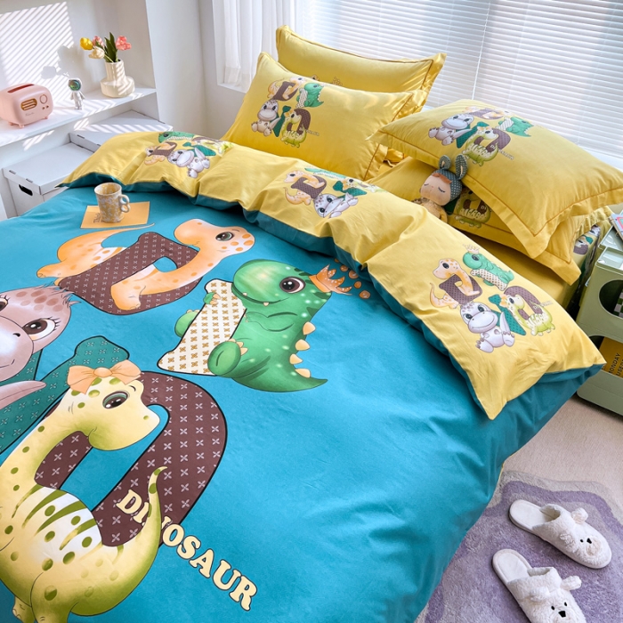 91家纺网 家纺一手货源 找家纺 金爱家 2023新款大版纯棉卡通四件套神奇宝贝兰