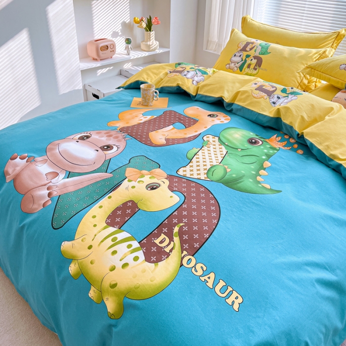 91家纺网 家纺一手货源 找家纺 金爱家 2023新款大版纯棉卡通四件套神奇宝贝兰