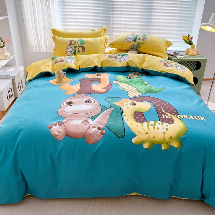 91家纺网 家纺一手货源 找家纺 金爱家 2023新款大版纯棉卡通四件套神奇宝贝兰