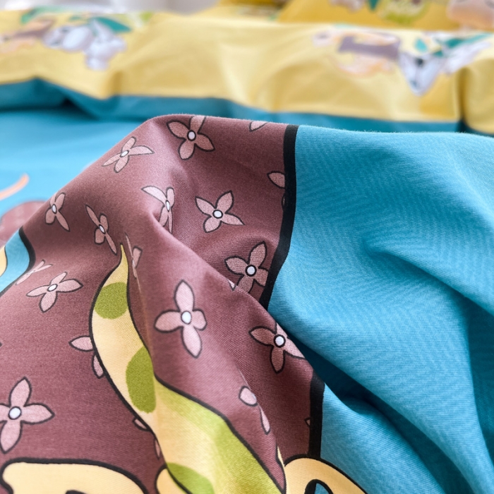 91家纺网 家纺一手货源 找家纺 金爱家 2023新款大版纯棉卡通四件套神奇宝贝兰