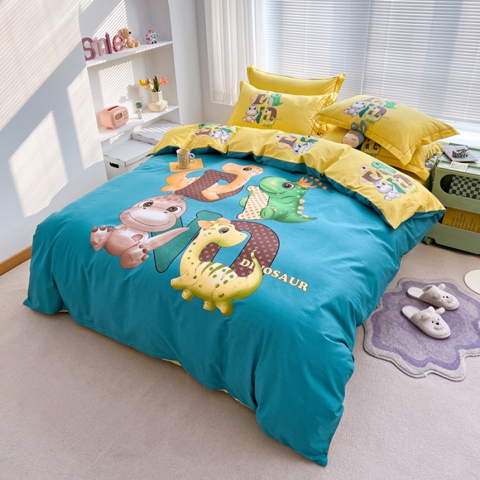 91家纺网 家纺一手货源 找家纺 金爱家 2023新款大版纯棉卡通四件套神奇宝贝兰