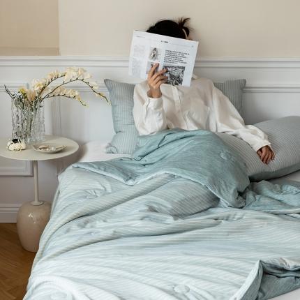 91家纺网 家纺一手货源 找家纺 寐眠 2022新款冰丝凉感大豆夏被 薄荷绿条