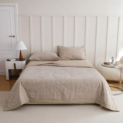 91家纺网 家纺一手货源 找家纺 寐眠2022全棉色织水洗棉夏被子被芯夏凉被四件套-羽丝棉 米小格